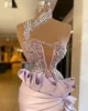 Aso Ebi 2020 Kryształy Arabskie Zroszony Sexy Suknie Wieczorowe Wysokiej szyi Prom Dresses Sheath Satin Formal Party Drugi Reception Gowns Zj295