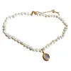 Korea S925 Sterling Silver Natural Baroque Pearl Moonstone Pendant Clavicle Chain Kvinna Halsband Present Q0531