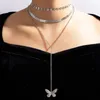 Linda borboleta colar de pingente encantos folha wafer longo clavícula cadeia de prata cor liga de liga de metal para mulheres