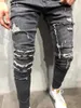 Men's Jeans Gray Ripped For Men Autumn Fashion Slim Elastic Waist Distressed Man Casual Skinny Denim Pencil Pants Pantalon Homme