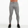 Gingtto Mens Chinos broek Gray Plaid Chinos Skinny Pants voor mannen Side Stripe Stretchy Fitting Athletic Body Building 359 201126