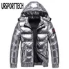 Bright Leather Winter Men's Jacket Casual Parka Outwear Waterproof Thicken Warm Stand Collar Outwear Coat Men Clothing 201128