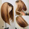 Highlight Bob Wig Ombre Kolor P4 / 27 Brazylijski Dziewiczy Human Hair 4x1 Koronki Czołowe peruki z naturalną linią włosów