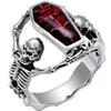 Vintage Skull Cluster Ring Men Hip Hop Engagement Mönster Man Mode Röd Zircon Ringar för Kvinnor Punk Smycken Gift