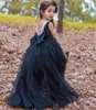 Black High Low Girls Pageant Dresses Jewel Backless Hi-Lo Beads Bow Puffy Flower Girl Dress Child Birthday Party Gowns Kids Cosplay Wear