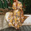 Robe longue femmes décontracté Floral Boho 2020 lâche en mousseline de soie robes de soirée plage col en V à manches courtes Sexy Maxi LJ200820