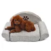 Beds Dogs Soft Kennels Cute Paw Design Puppy Warm Sofa Gray Removable Dog Cat Houses Winter For Pet Products 201223