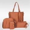 Frauen 4 teile/satz Quaste Handtaschen Top-griff Mode Dame Messenger Handtasche Set Pu Leder Verbund Taschen Bolsa Femina1