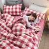 Washed Cotton Duvet Cover Set Gingham Plaid Geometric Checker Pattern Bedding Set 100% Cotton Bedding with Zipper Closure 4pcs270W