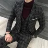 2 Piece Suits Men British Latest Coat Pant Designs Royal Blue Mens Suit Autumn Winter Thick Slim Fit Plaid Wedding Dress Tuxedos 201105