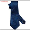 Snelle verzending Mens Ties 100% Zijde Ontwerpers Mode Navy Blue Floral Tie Hanky ​​Manchetknopen Sets voor Mens Formele Bruiloft Bruidegom XnqPV