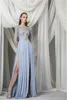 2021 New Evening Dresses Long Sleeves Lace Appliques Beads Prom Gowns Custom Made Sweep Train Plus Size A Line Special Occasion Dress