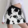 Rokken jmprs koe bedrukte harige vrouwen mini rokfeest harajuku schattige hoge taille Koreaanse rechte mode esthetische streetwear