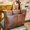 Bortkörningar KibDream Men Made Leather Vintage Casual Portcase Business Shoulder Bag Messenger Bags Computer Laptop Handbag Bag1