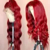 Объемная волна Цветные человеческие волосы Парики с фронтальной сеткой 250 Плотность HD Прозрачный парик 99J Красный бордовый Remy Бразильский парик для чернокожих женщин6889898