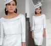 Mãe elegante de renda do vestido de noiva colher pescoço 3/4 mangas compridas 2021 bainha joelho comprimento casamento convidado noite vestidos de festa chique al8625