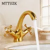 Bathroom Sink Faucets MTTUZK European Long Neck Rose Gold Brass Sitting Mounted 2 Holder Single Hole Basin Faucet Cold Mixer Tap Faucet1