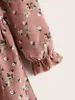 Toddler Girls Floral Print Lace Scallop Trim Flounce Sleeve Corduroy Klänning Hon