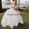 Beach Boho Florals Bridal платье Vestido de Nooiva с короткими рукавами Мягкие тюль свадебное платье V-шеи длинные Италии невесты платья