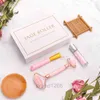 Natural Pink Crystal Jade Roller Double Head Rose Quartz Massage Roller Real Stone Facial Massager Skincare Tools Set with Box CY200521