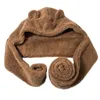 Bonnet à capuche 2 en 1 pour femmes coréennes, longue écharpe, chapeau avec oreilles d'ours mignonnes, épais, moelleux, en peluche, à rabat thermique, hiver