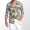 Chemise d'été à manches longues pour hommes, vêtements personnalisés, chemise à boutons, imprimé de fleurs, 218g