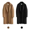 Kvinnlig elegant ullrock Autumn Winter Coat for Women Wide Lapel Pocket Woolen Blend Oversize Long Trench Coats Outwear