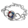 Nieuwe mode verzilverde Hollow Rhinestone Hearts Snap Bracelet Bangle 22 cm Fit 18mm Snap Button sieraden hele2127181