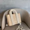 Mode Perlen Rattan Frauen Handtaschen Design Perlen Wicker Woven Schulter Taschen Luxus Sommer Strand Stroh Tasche große tragekörbe