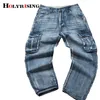 Holyrising Men Jeans Pants Casual Cotton Denim Trousers Multi Pocket Cargo Jeans Men Fashion Denim Pants Big size 18665-5 201128273U