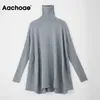 Maglione a collo alto tinta unita Aachoae Pullover allentati a maniche lunghe a pipistrello da donna Maglioni casual in maglia morbida di base Sueter Mujer 210203