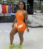 Beyprern Sporty Thunderbolt Print Neon Romper Zomer Dames Biker Jumpsuits Workout Mouwloze Rits Playsuits Active Wears T200704