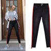 Moda czerwony paski wysoki talii dżinsy kobieta sexy czarny stretch skinny mama jeans damski streetwear drelich spodnia 201030