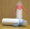 DIY Sublimação Copo Sippy Branco Blanks Vácuo Tumbler Garrafas de Aço Inoxidável com Punho Bebê Leite Garrafa de Palha Transporte marítimo LSK1764