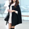 Zwarte ronde kraag dubbele breasted mantel jas vrouwen elegante mouwloze poncho overjas vrouwelijke herfst wollen cape jassen LJ201201