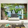 Anpassad vilken storlek som helst Mural Wallpaper Modern 3D Green Tree Waterfalls Landscape Murals vardagsrum sovrum självhäftande 3D-klistermärken