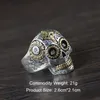 Verklig solid 925 Sterling Silver Sugar Skull Rings for Men Mexikansk retro Guldfärg Cross Sun Flower Graved Punk Smycken J01218Y
