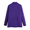 Xeasy Women Two-Piece Set Purple Vintage Office Lady Double Breasted Blazer Slim High Waist Folds Skirt Suit 220302