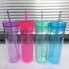 2021 6 färger akryl 22oz Skinny tumblers med lock och plast halm transparenta tumbler koppar isolerade brudvatten flaska party gåvor