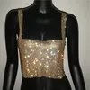 Top corto da donna con strass Bling 2022 Fashion Solid Backless Straps Full Diamonds Paillettes Cami Top corto per donna