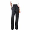 Ygyeging Casual Frill Bush Belted Wide perna Pants Office Lady Women Trouser High Caist AnkleLength comprimento Femme Pocket Pocket Bottom6118322