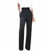 YgyEeg Casual Fill Bow Belted Wide Pen Broek Kantoor Dame Dames Broek Hoge Taille Enkellange Femme Pocket Patchwork Bottom