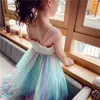 Hela 2021 Summer Girls Dress Rainbow Wings Unicorn Chiffon broderi Princess Holiday Dress Barn Kläder E89191R