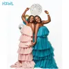 Gorgeous Tulle Tiered Prom Dresses 2021 Sexy Strapless Layers Plus Size Sweep Train Evening Gowns South African Aso Ebi Robe De Soiree