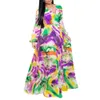 2020 Stripe Drukuj Szyfonowa Długa Sukienka z Sashes Kobiety Afryki Kontrast Kolor Z Długim Rękawem Głęboki V Evening Party Homecoming