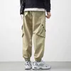 2021 Nieuwe Lente Mode Multi-Pockets Khaki Zwart Heren Cargo Jogger Broek Streetwear Casual Baggy Broek G0104