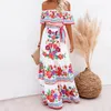 Dames elegante off-shoulder zomer ruche strand maxi-jurk regenboog geplooide casual lange jurken volledige lengte S-2XL