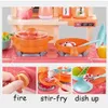 Cooking Kid Kitchen Toy Simulation Miniature Kitchen Spray Water Pretend Play Kitchen Table Pans Food Dishes Cookware Dinnerwar LJ201009