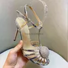 Sapatos de vestido Mulheres Sandal Fechado Toe Bombas Senhoras Prata Cristal Salto alto Barco Sandálias de Casamento Zapatos de Mujer 220303