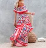 Letni druk Vintage Długie Suknie Dla Kobiet Sexy Off Ramię Wzburzyć Moda Boho Party Maxi Dress Damska Plaża Sundress 220308